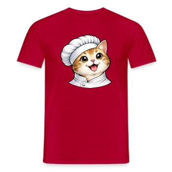 Motif de dessin animé Chat Chef mignon - T-shirt homme - rouge - Devant - AI Model Male 178 dark (178cm)