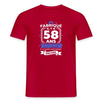 Fabriqué il y a 58 ans - T-shirt homme - rouge - Devant - AI Model Male 178 dark (178cm)