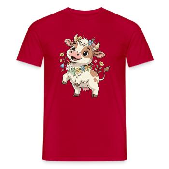 Cow with flower wreath - Men's T-Shirt - red - Front - AI Model Male 178 dark (178cm)