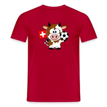 Cow with Swiss flag and football - Men's T-Shirt - red - Front - AI Model Male 178 dark (178cm)