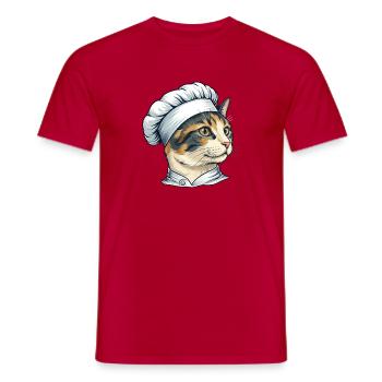 Dessin animé Chat mignon en tant que cuisinier - T-shirt homme - rouge - Devant - AI Model Male 178 dark (178cm)