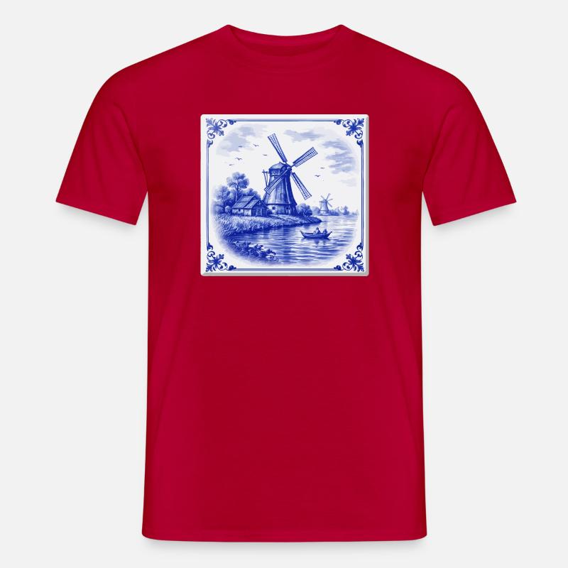 Delfter Windmühle am See - Männer T-Shirt - Rot