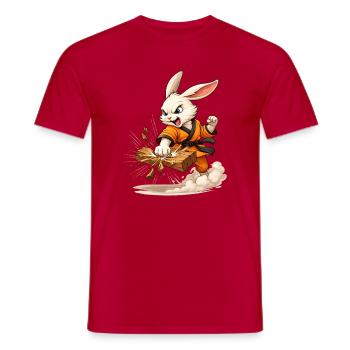 Motif fort avec un lapin combattant dans le style karaté - T-shirt homme - rouge - Devant - AI Model Male 178 dark (178cm)