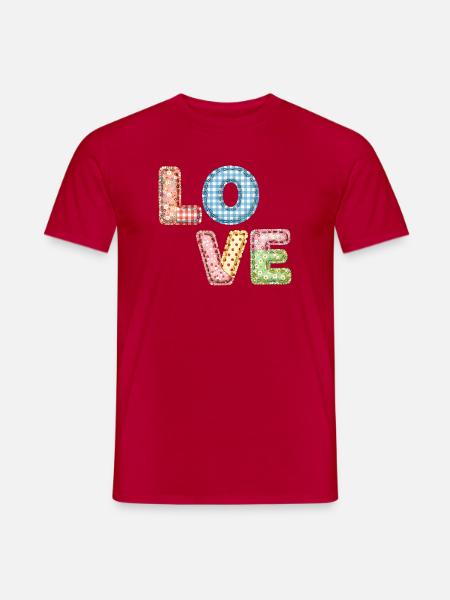 Love Patchwork Design Bunte Stoffflicken - Männer T-Shirt - Rot