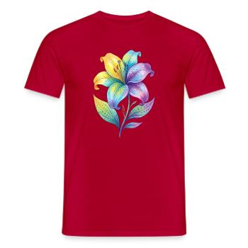 Rainbow Lily Watercolor Painting - Men's T-Shirt - red - Front - AI Model Male 178 dark (178cm)
