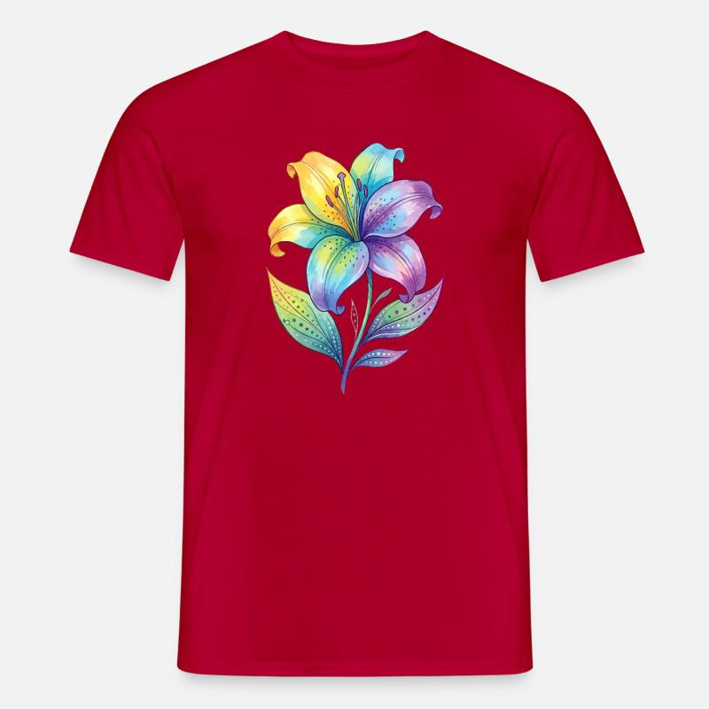 Dipinto ad acquerello con giglio arcobaleno - T-shirt uomo - rosso