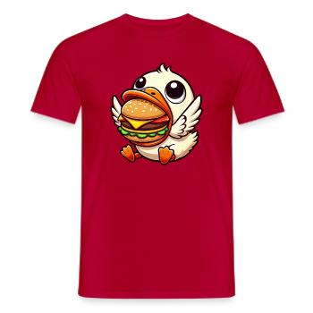 Funny duck hamburger food lover - Men's T-Shirt - red - Front - AI Model Male 178 dark (178cm)