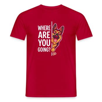 Où vas-tu ? Le chien surveille - T-shirt homme - rouge - Devant - AI Model Male 178 dark (178cm)