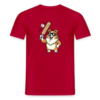 Cooler Corgi Hund spielt Baseball Cartoon - Männer T-Shirt - Rot - Vorne - AI Model Male 178 dark (178cm)