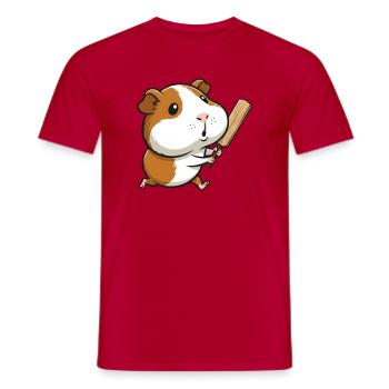 Funny guinea pig with bat cartoon - Men's T-Shirt - red - Front - AI Model Male 178 dark (178cm)