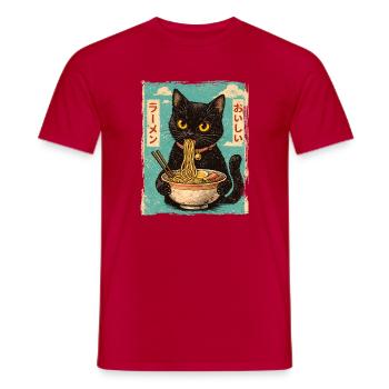 Ramen Nudeln Katze Japan Y2K Kawaii Retro Katzen  - Männer T-Shirt - Rot - Vorne - AI Model Male 178 dark (178cm)
