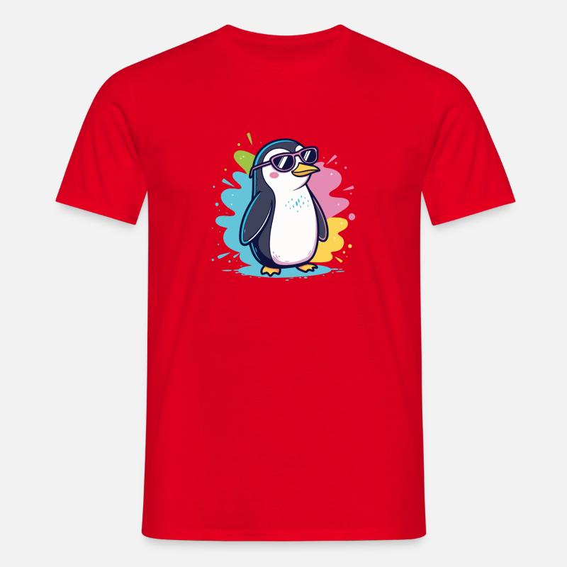 Bunter, cooler Ploppinguin mit Brille - Männer T-Shirt - Rot