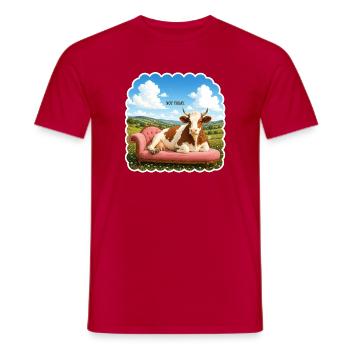 Not Today – Relaxed Cow on Sofa - Men's T-Shirt - red - Front - AI Model Male 178 dark (178cm)
