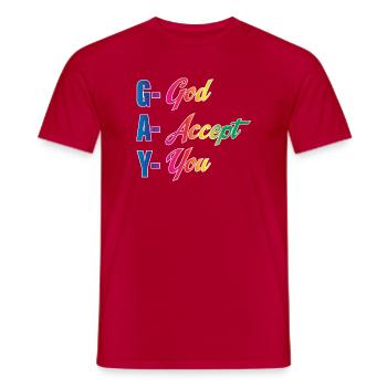GAY God Accept You LGBTQ Christian Pride Art Tee  - Männer T-Shirt - Rot - Vorne - AI Model Male 178 dark (178cm)