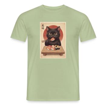 Katze sushi Retro - Männer T-Shirt - Sage - Vorne - AI Model Male 178 light (178cm)