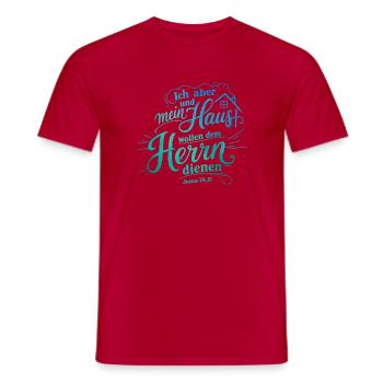 Bibelvers Lettering Design: Ich aber und mein Haus - Männer T-Shirt - Rot - Vorne - AI Model Male 178 dark (178cm)