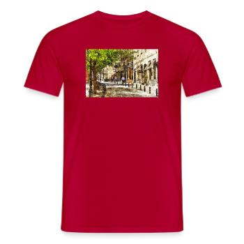 Style aquarelle Croquis de la rue ensoleillée de Bruxelles - T-shirt homme - rouge - Devant - AI Model Male 178 dark (178cm)