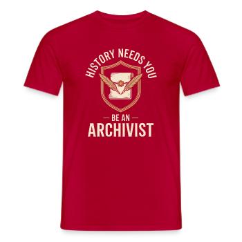 Archivist Crest with Quill Badge - Men's T-Shirt - red - Front - AI Model Male 178 dark (178cm)