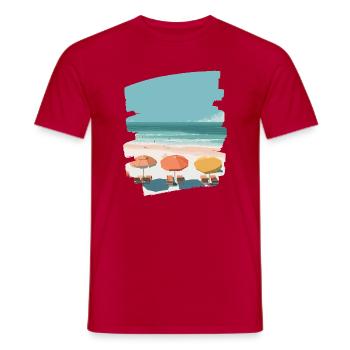 Colorful beach with umbrellas - Men's T-Shirt - red - Front - AI Model Male 178 dark (178cm)