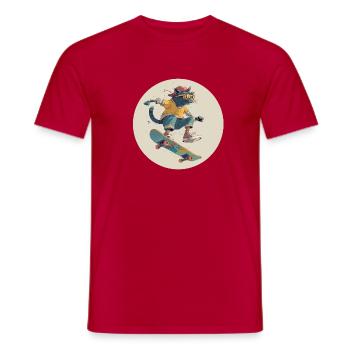 Skateboard-Katze im Retro-Vibe - Männer T-Shirt - Rot - Vorne - AI Model Male 178 dark (178cm)