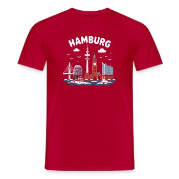Hamburg Skyline Coastal Magic - Men's T-Shirt - red - Front - AI Model Male 178 dark (178cm)