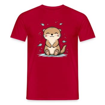 Happy Doodle Otter - Men's T-Shirt - red - Front - AI Model Male 178 dark (178cm)