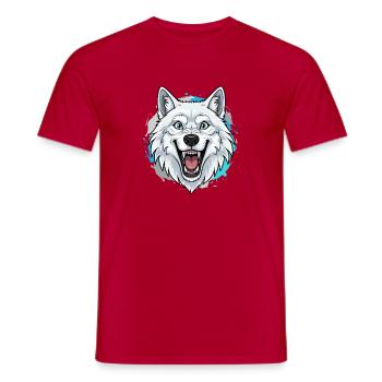 White Wolf Head Cartoon Blue Accents - Men's T-Shirt - red - Front - AI Model Male 178 dark (178cm)