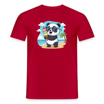 Panda am Strand mit Eiscreme - Men's T-Shirt - red - Front - AI Model Male 178 dark (178cm)