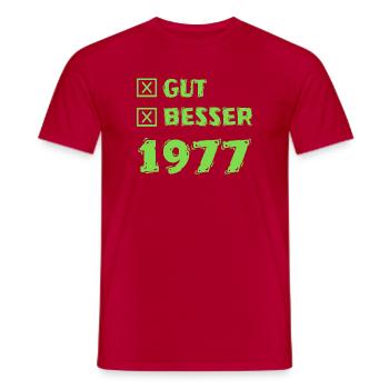 1977 - Männer T-Shirt - Rot - Vorne - AI Model Male 178 dark (178cm)