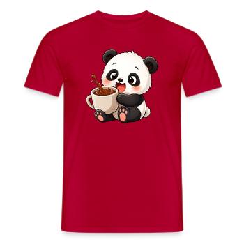 Cute Panda Coffee Drinker Coffee Lover Cartoon - Men's T-Shirt - red - Front - AI Model Male 178 dark (178cm)