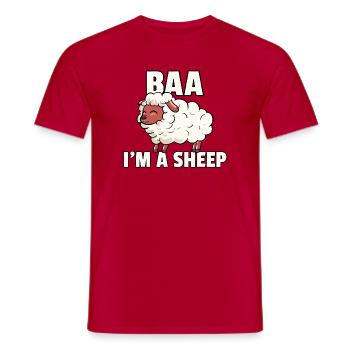 Baa I'm a Sheep Cartoon Tee - Men's T-Shirt - red - Front - AI Model Male 178 dark (178cm)