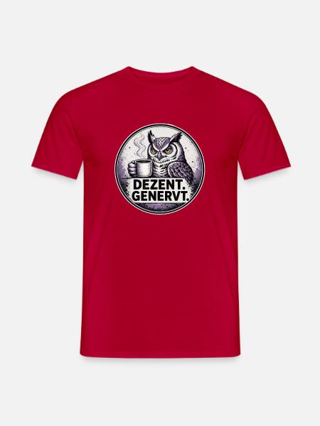 Dezent Genervt Eule mit Kaffee - Männer T-Shirt - Rot