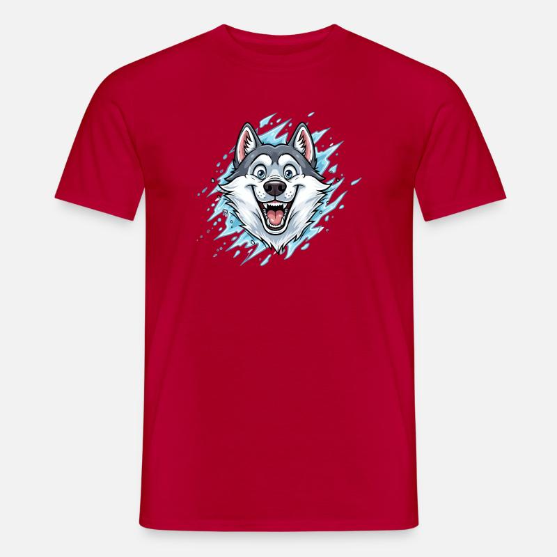 Fröhlicher Wolf Maskottchen Wassersplash - Männer T-Shirt - Rot