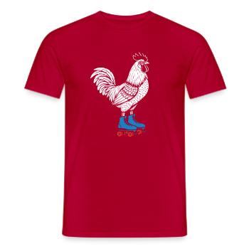 Rooster on roller skates - Men's T-Shirt - red - Front - AI Model Male 178 dark (178cm)