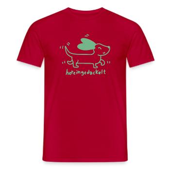  Dackel verspielt, handgezeichnet - Männer T-Shirt - Rot - Vorne - AI Model Male 178 dark (178cm)