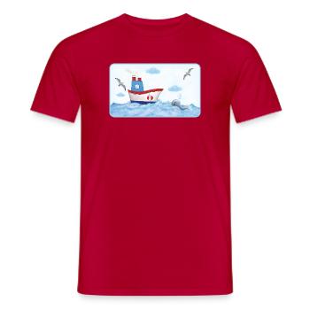 Kleines Küstenboot am Meer mit Wal - Männer T-Shirt - Rot - Vorne - AI Model Male 178 dark (178cm)