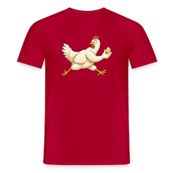 Huhn bringt das Ei in Sicherheit - Männer T-Shirt - Rot - Vorne - AI Model Male 178 dark (178cm)