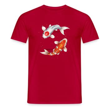 Koi Yin Yang – Équilibre en aquarelle - T-shirt homme - rouge - Devant - AI Model Male 178 dark (178cm)