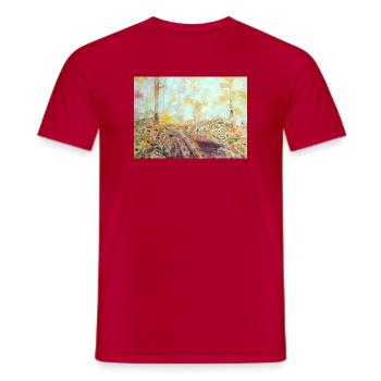 Wald-Aquarelllandschaft im Herbst - Männer T-Shirt - Rot - Vorne - AI Model Male 178 dark (178cm)