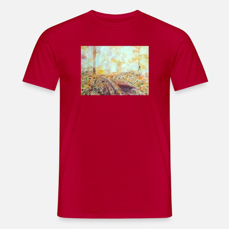 Wald-Aquarelllandschaft im Herbst - Männer T-Shirt - Rot