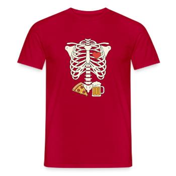 Dad Skeleton Halloween Beer Pizza Funny Pregnancy  - Men's T-Shirt - red - Front - AI Model Male 178 dark (178cm)