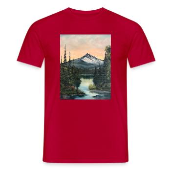 Mountain lake in the evening light - Men's T-Shirt - red - Front - AI Model Male 178 dark (178cm)