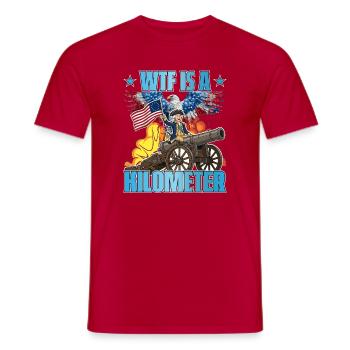 Qu’est-ce qu’un kilomètre ? Humour patriotique - T-shirt homme - rouge - Devant - AI Model Male 178 dark (178cm)