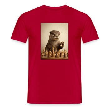 Loutre jouant aux échecs - T-shirt homme - rouge - Devant - AI Model Male 178 dark (178cm)