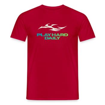 Spiele täglich hart – Flamme und Punkte - Männer T-Shirt - Rot - Vorne - AI Model Male 178 dark (178cm)
