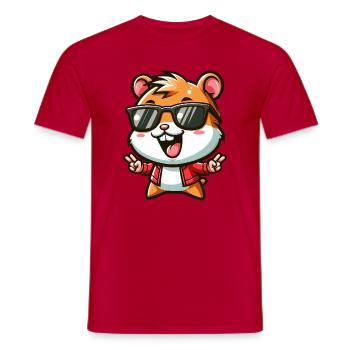 Cool Hamster Guinea Pig Cartoon Sun - Men's T-Shirt - red - Front - AI Model Male 178 dark (178cm)