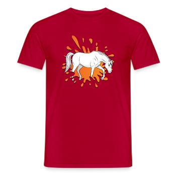 A manga-style drawing of an Abbayan horse - Men's T-Shirt - red - Front - AI Model Male 178 dark (178cm)