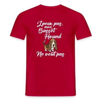Je peux pas mon Basset Hound - T-shirt homme - rouge - Devant - AI Model Male 178 dark (178cm)