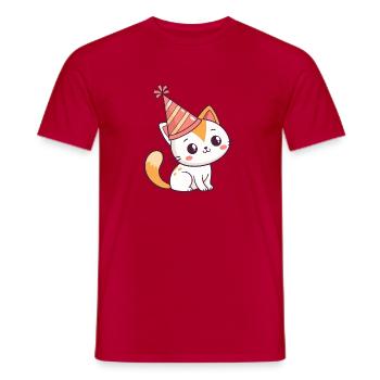 Chat festif au chapeau party kawaii - T-shirt homme - rouge - Devant - AI Model Male 178 dark (178cm)