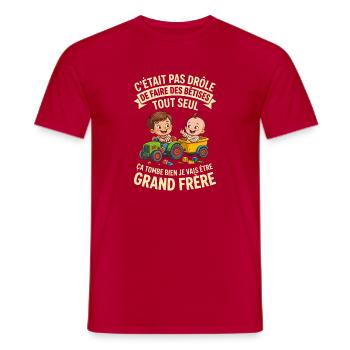 Futur Grand Frère Annonce Grossesse Tracteur - T-shirt homme - rouge - Devant - AI Model Male 178 dark (178cm)